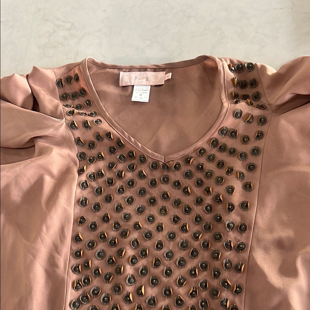 Puff Sleeve Studded Blouse in Pink